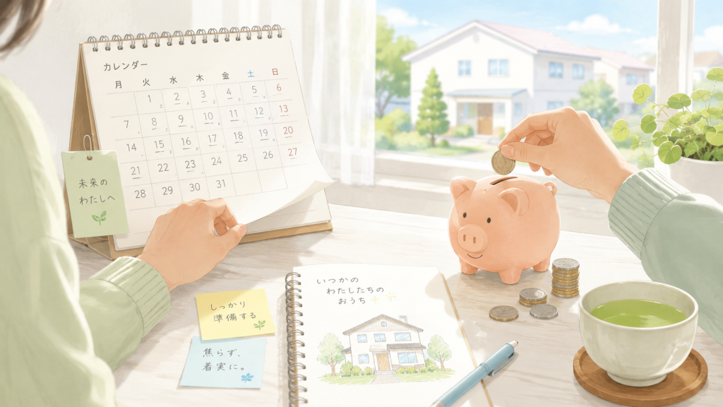 住宅ローンを今は待つ判断と将来への準備を表す温かい情景