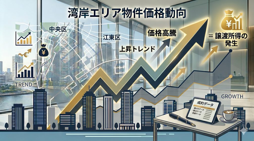 タワーマンションロビーから見る湾岸エリアの価格高騰トレンド