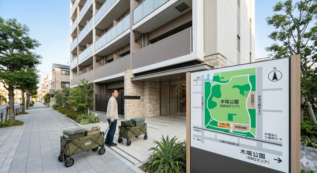 木場公園の緑に近い、清潔感のある江東区木場エリアのマンション外観
