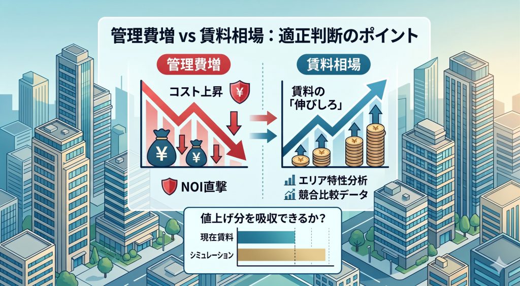 管理費増 vs 賃料相場。都心・湾岸エリアでの適正判断ポイントを図解