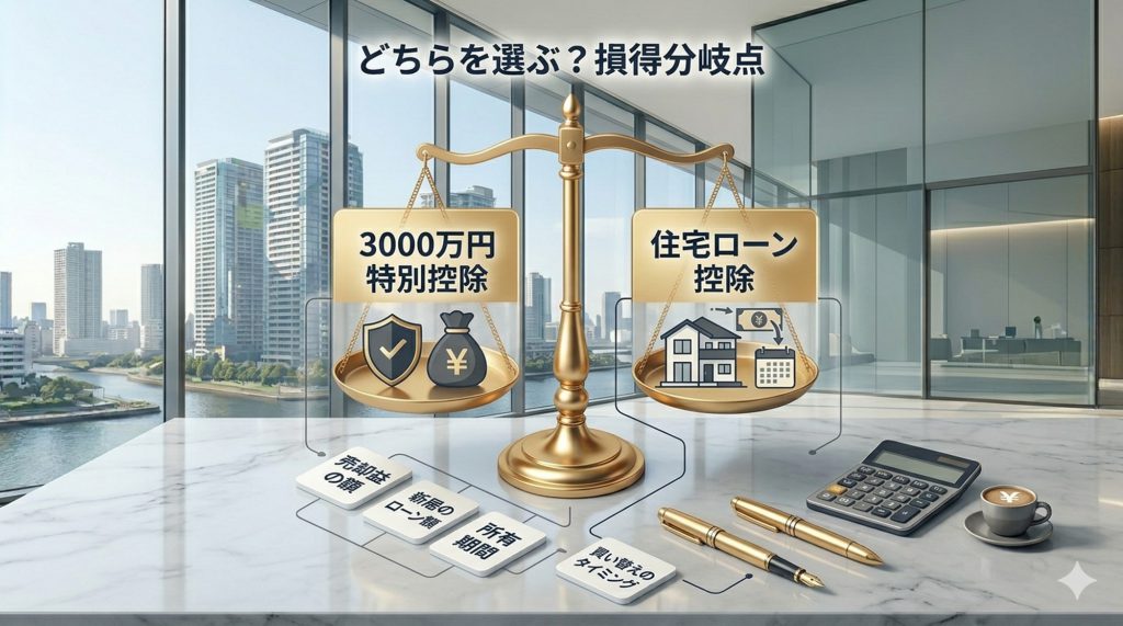 3000万円特別控除と住宅ローン控除の損得を天秤で比較した図解