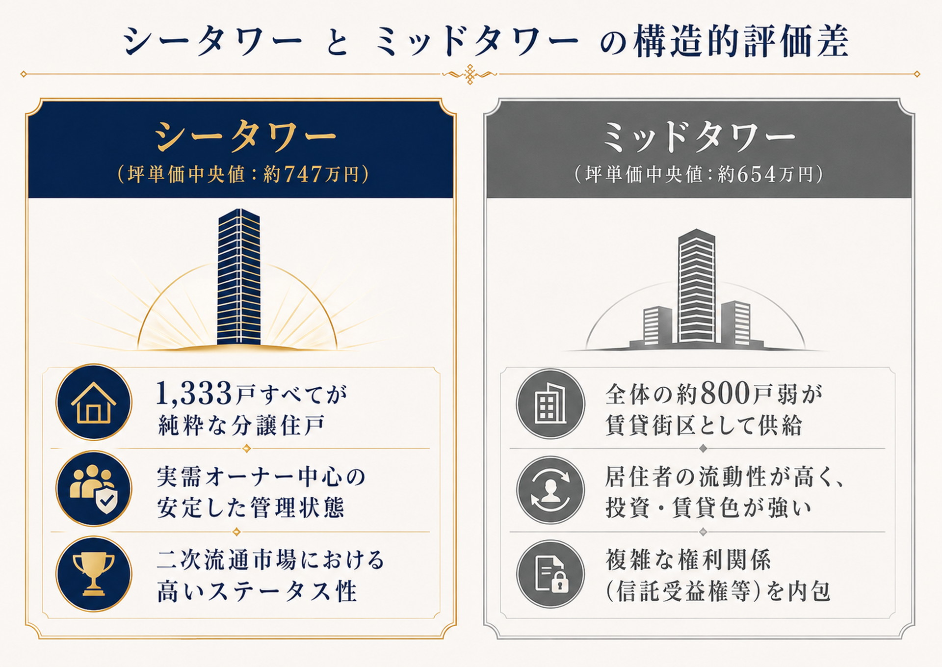 シータワーとミッドタワーの構造的評価差