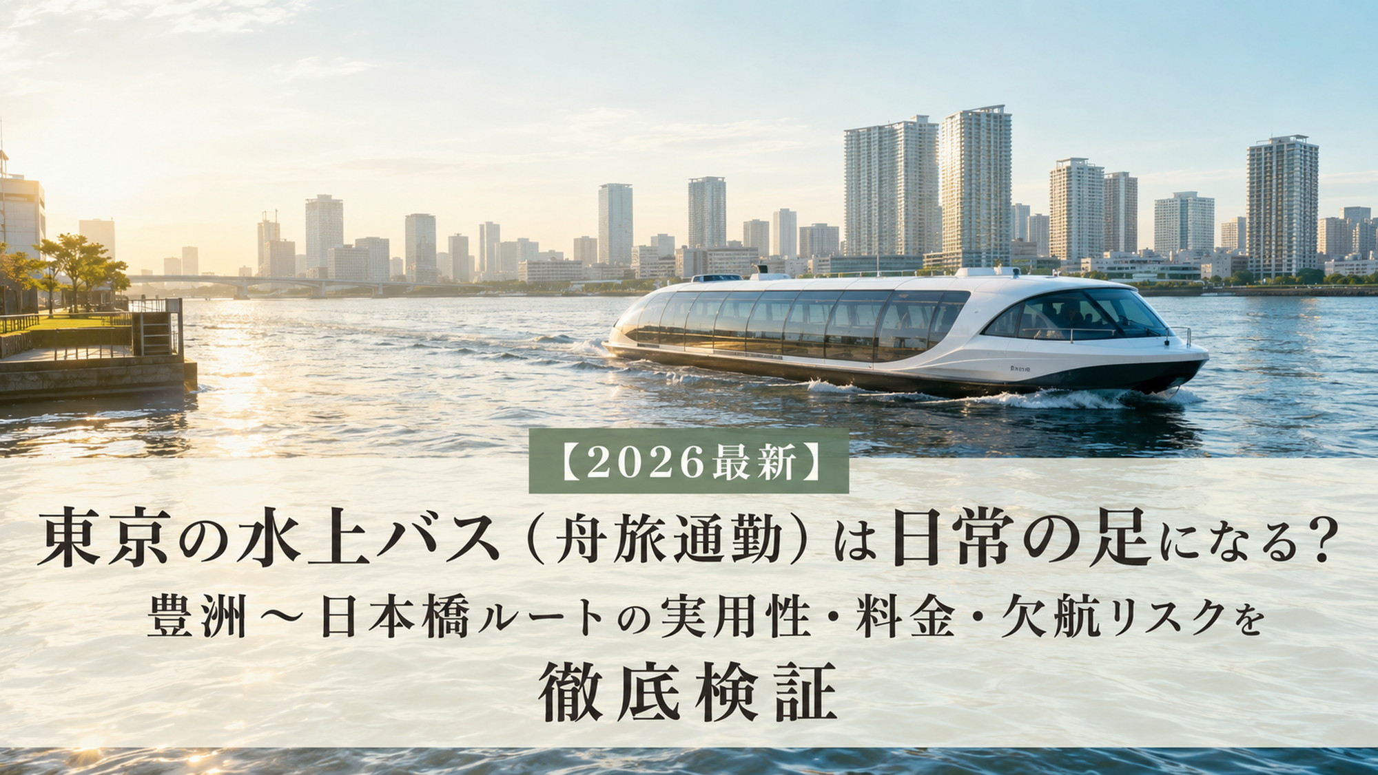 朝の湾岸を進む水上バスと豊洲の都市景観
