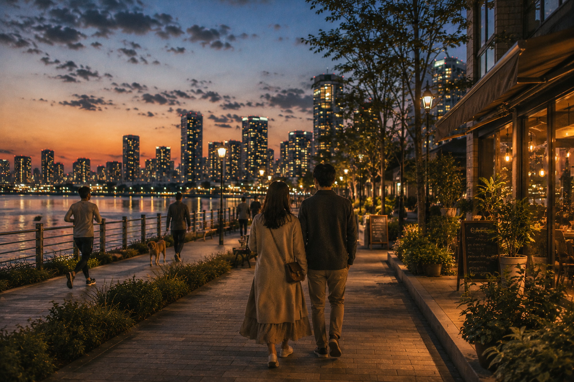 夜景が日常に溶け込む様子を表した夕暮れの写真